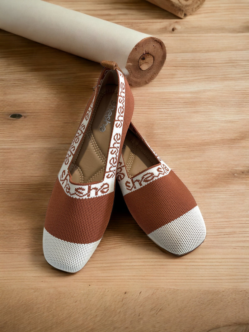 sheshe - Australia SHEENA Embroidered Fabric Ballerina Flats - Tan