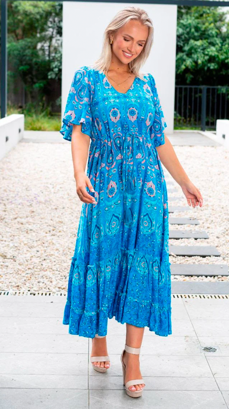 Ruth Bohemian Maxi Dress - Aqua Blue