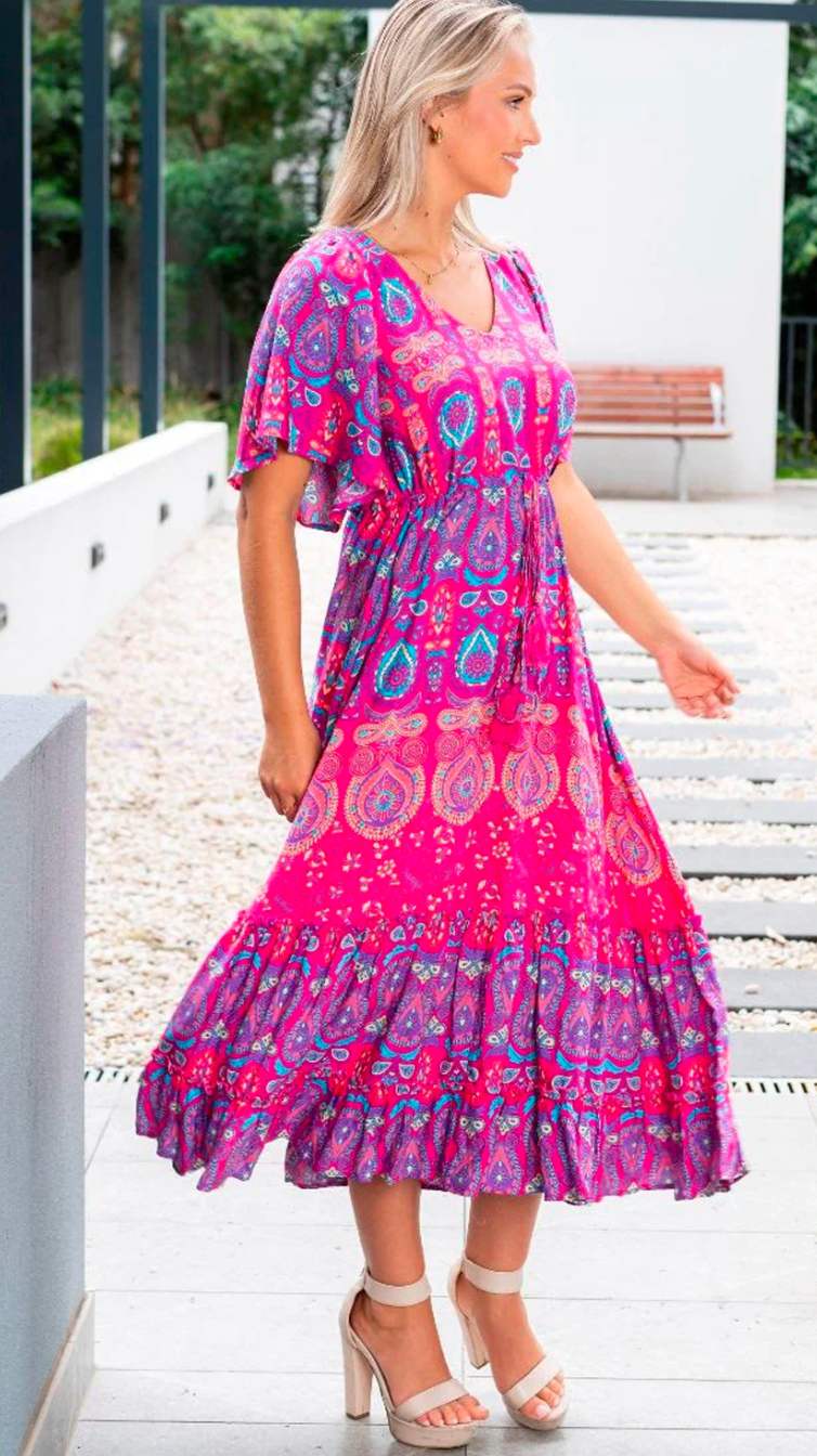 Bohemian Maxi Dress - Hot Pink