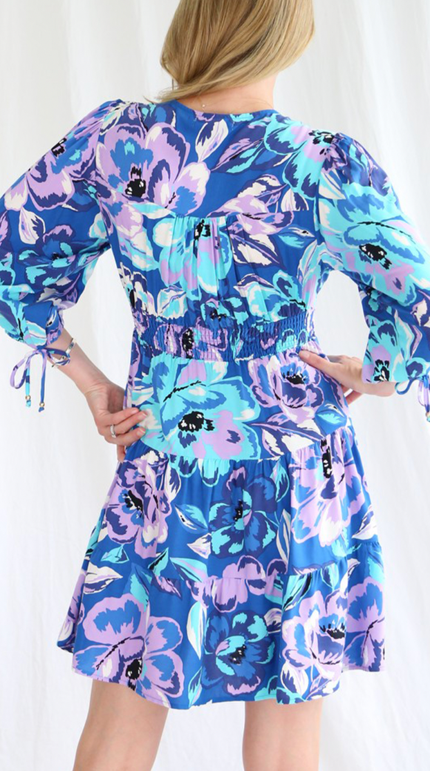 Lovin Dress In Blue With Lilac Flower Print