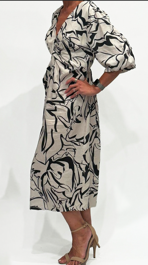 La Strada Twist Front Linen Dress Made in Italy