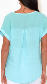 La Strada Turquoise Linen Cotton Top Made in Italy