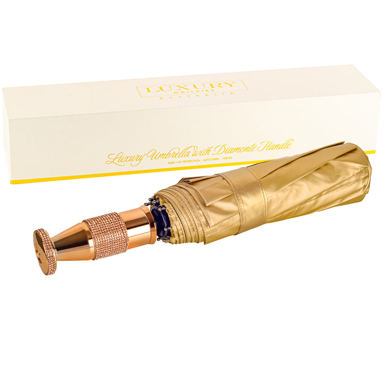 Umbrella with Diamonte Handle - Gold
