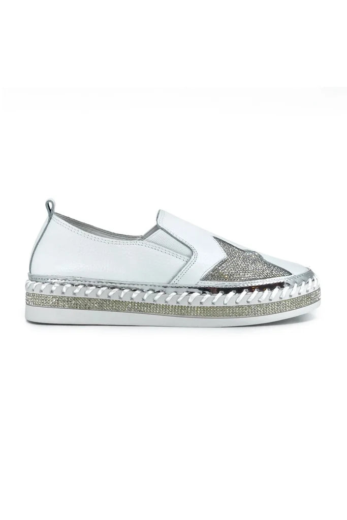 Lav-Ish Leather Star Sneakers LVSNKLT - White / Silver Star