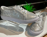 Snakeskin Pattern Lace-Up Sneaker Silver