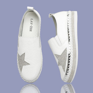 Lav-Ish Leather Star Sneakers LVSNKLT - White / Silver Star