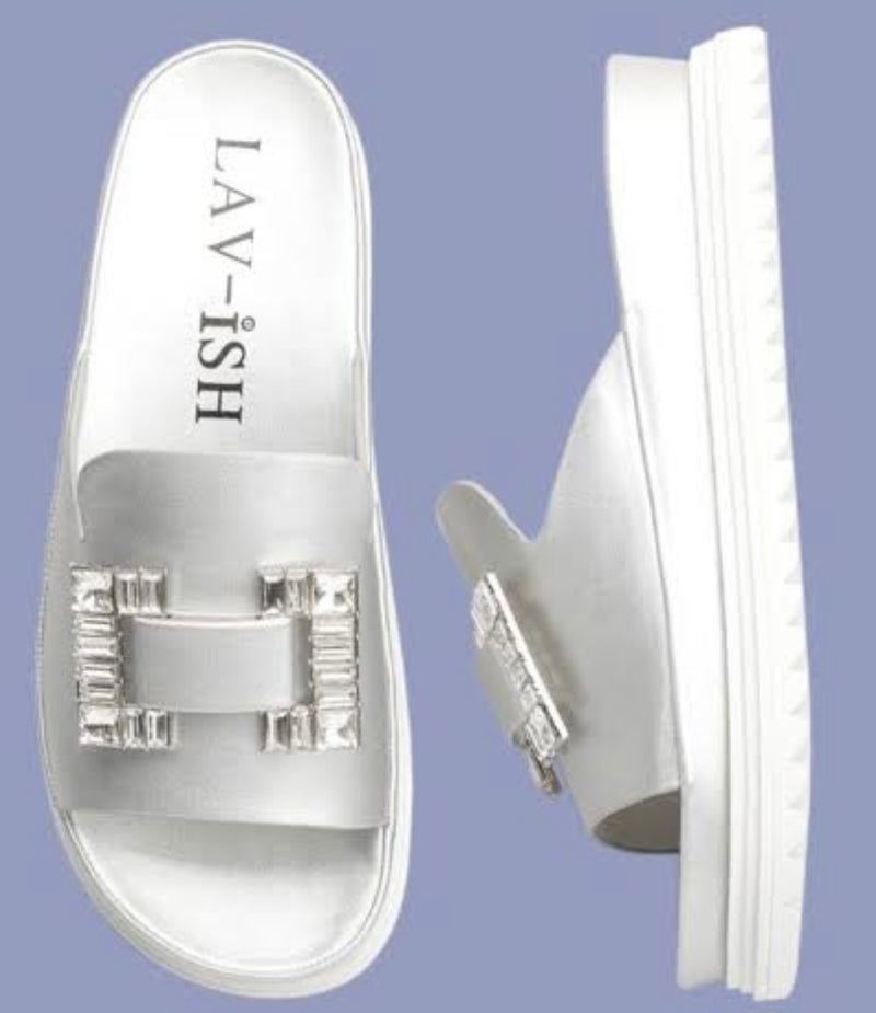 Lav-Ish Chic Ornamental Slides Silver