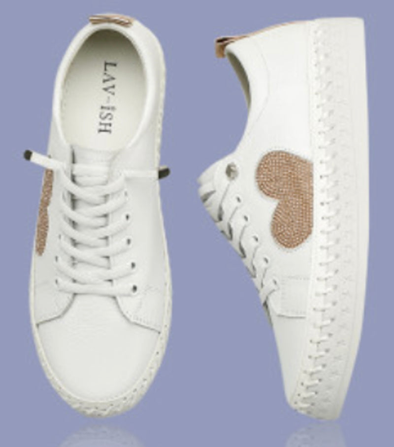 Lav-ish Leather Gold Heart Sneakers White