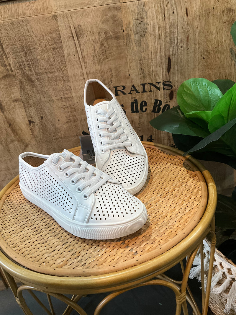 White punch design lace up shoes