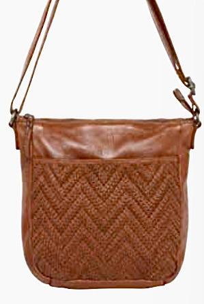 Ladies Leather cross body weave design bag - Tan