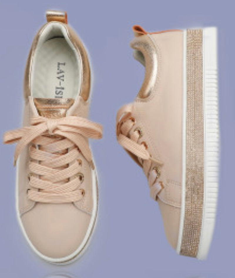 Leather Blush Crystal Sneakers