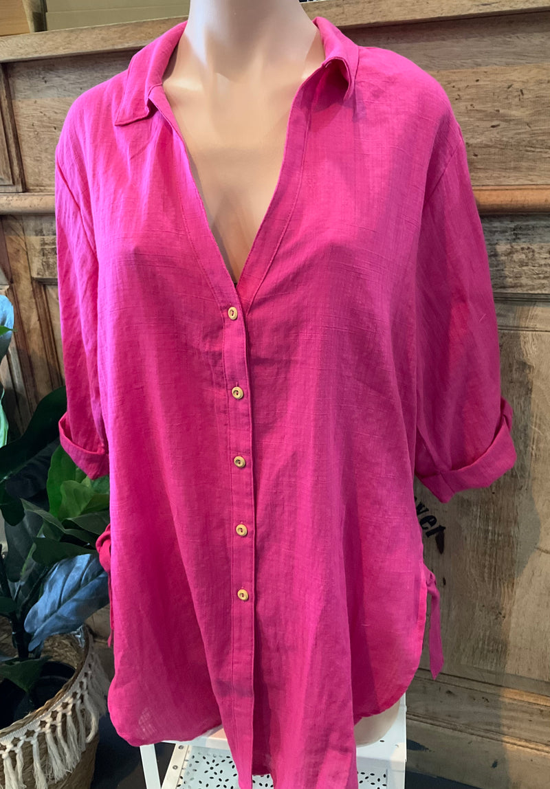 Pink linen blend blouse