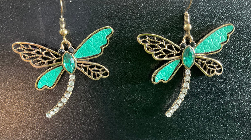 Teal dragonfly earrings