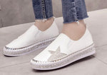 White leather sparkle star slip on joggers