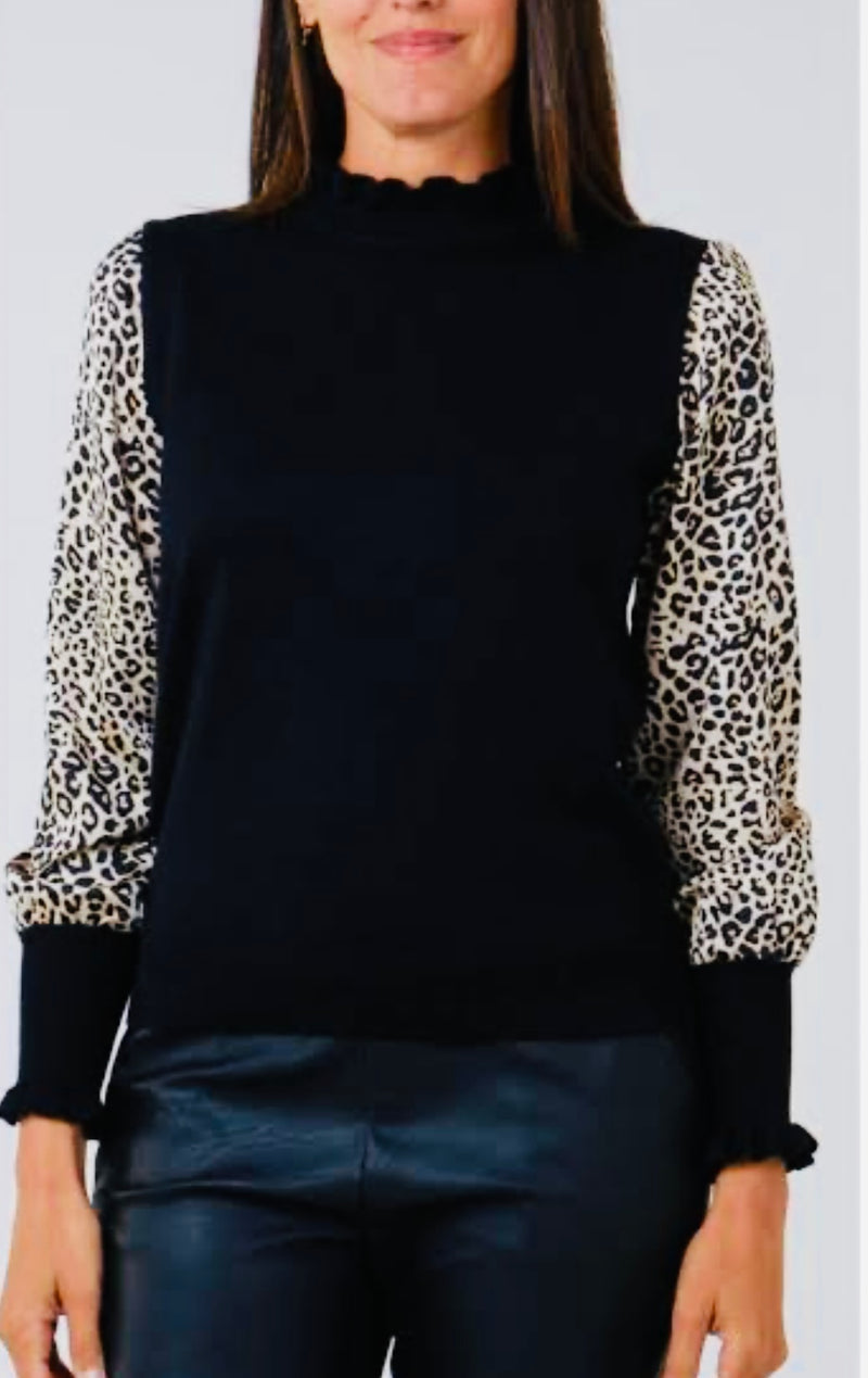 Miracle Fine knit Cardigan with Animalprint Sleeves