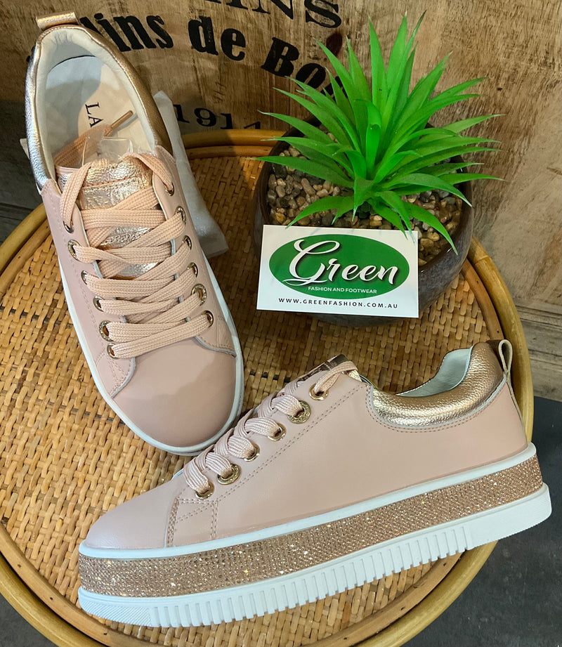Leather Blush Crystal Sneakers